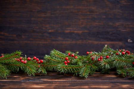 Christmas decoration with ball and fir branchesの写真素材