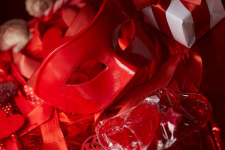 red mask and red ribbonsの写真素材
