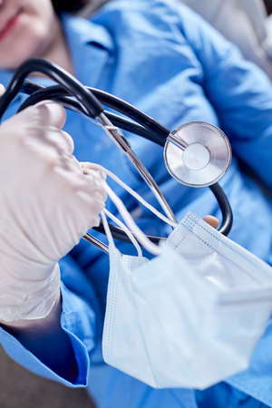 Medical supplies in the hands of a doctor.の写真素材