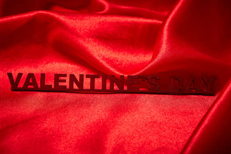 Valentines Day Background, Valentine Heart Red Silk Fabric, Wedding Love - Imageの写真素材