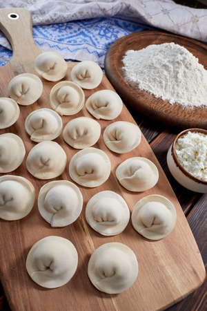 raw dumplings with cottage cheeseの写真素材