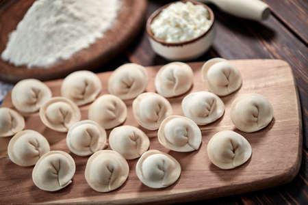 raw dumplings with cottage cheeseの写真素材
