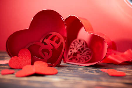 red heart, festive background for february 14, valentines dayの写真素材