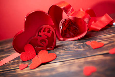 red heart, festive background for february 14, valentines dayの写真素材