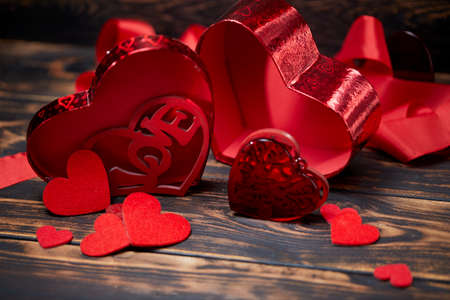 red heart, festive background for february 14, valentines dayの写真素材