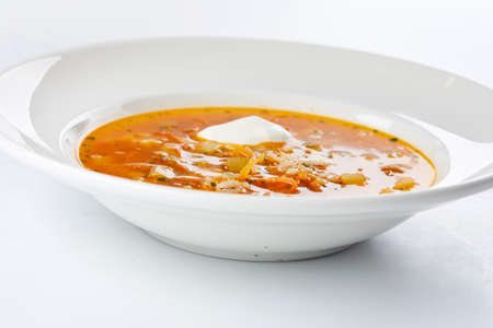 vegetable soup with sour creamの写真素材