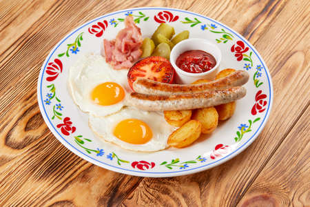 English breakfast with fried eggsの写真素材