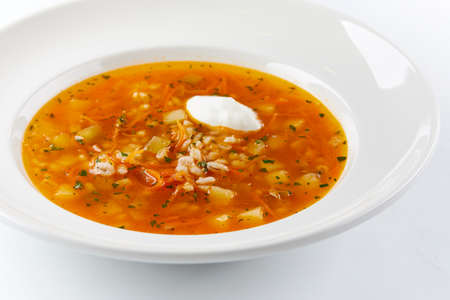 vegetable soup with sour creamの写真素材