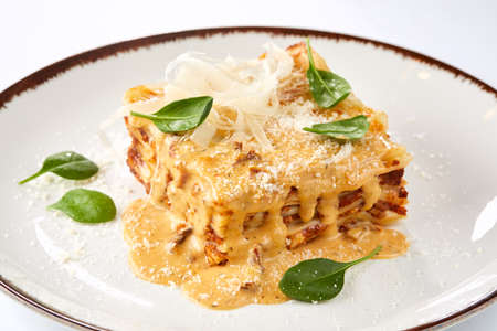italian lasagna on the white plateの写真素材