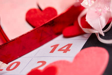 Red Hearts Background with Sweet Happy Valentines Day Greetingsの写真素材