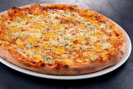 fresh pizza on the white plateの写真素材