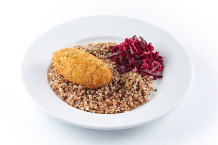 buckwheat with cutlet and salad