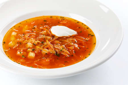 vegetable soup with sour creamの写真素材