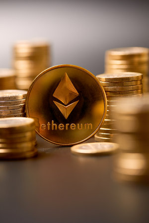 block chain, electronic coins close up, virtual moneyの写真素材