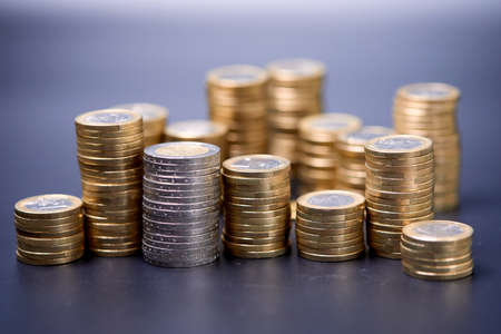 Pile of golden euro coinsの写真素材