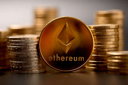 block chain, electronic coins close up, virtual moneyの写真素材