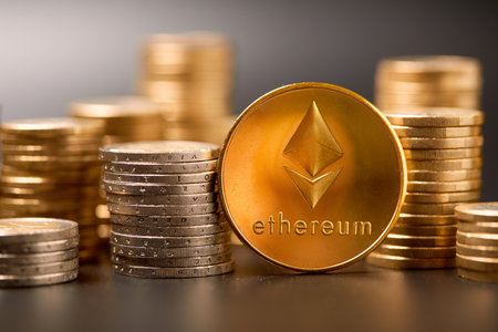 block chain, electronic coins close up, virtual moneyの写真素材