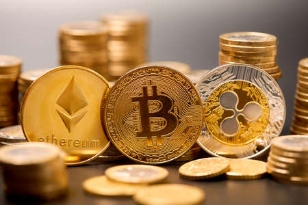 block chain, electronic coins close up, virtual moneyの写真素材