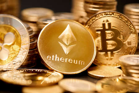 block chain, electronic coins close up, virtual moneyの写真素材
