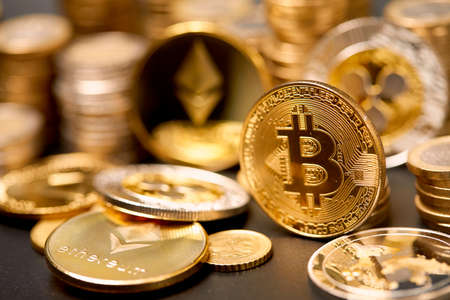 block chain, electronic coins close up, virtual moneyの写真素材