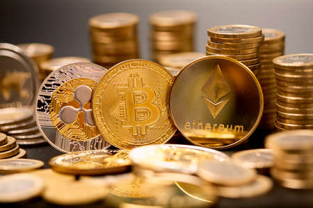 block chain, electronic coins close up, virtual moneyの写真素材