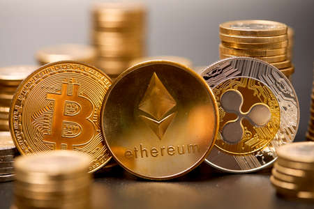 block chain, electronic coins close up, virtual moneyの写真素材