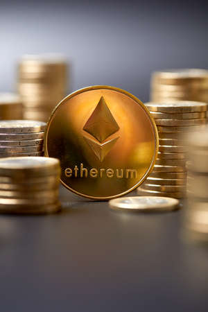 block chain, electronic coins close up, virtual moneyの写真素材