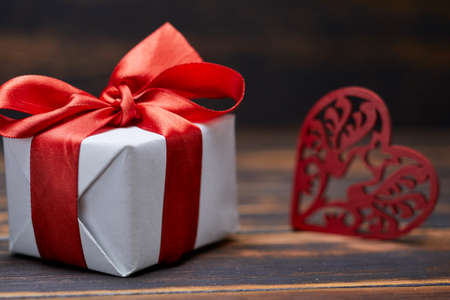 gift box on the wooden backgroundの写真素材
