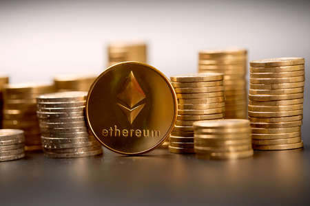 block chain, electronic coins close up, virtual moneyの写真素材