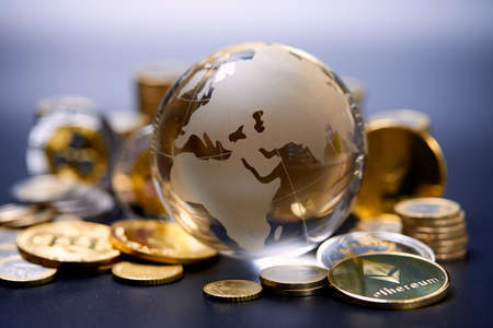 block chain, electronic coins close up, virtual moneyの写真素材