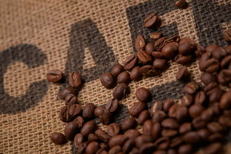 coffee beans on the vintage backgroundの写真素材