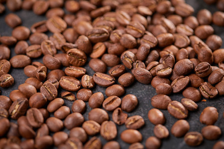 coffee beans on the wooden backgroundの写真素材
