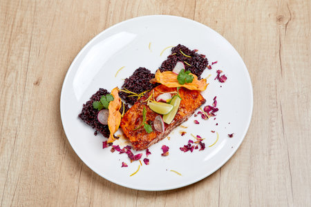 grilled salmon steak with sauce
