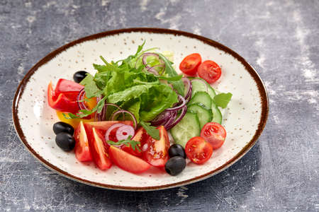 fresh salad on the dark backgroundの写真素材
