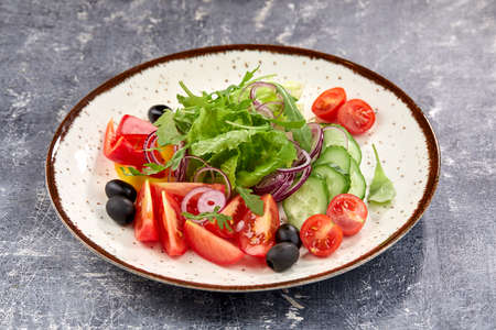 fresh salad on the dark backgroundの写真素材