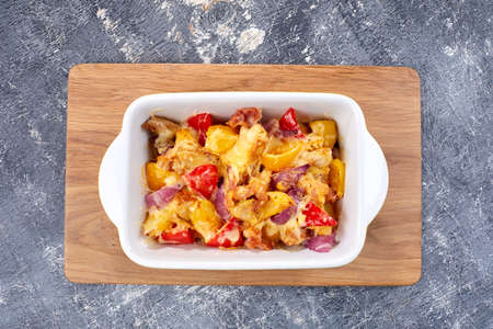 roasted vegetables with meat and cheeseの写真素材