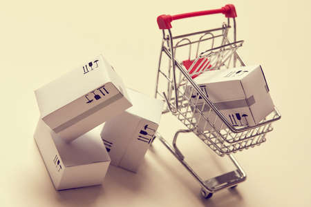 shopping trolley with boxesの写真素材