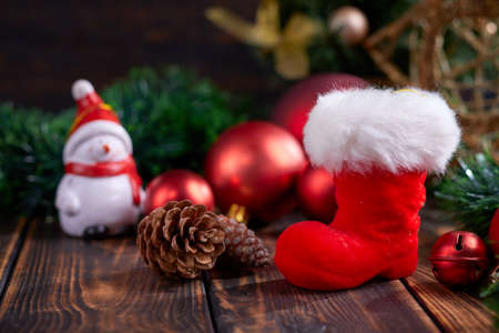 Christmas decoration on the wooden backgroundの写真素材