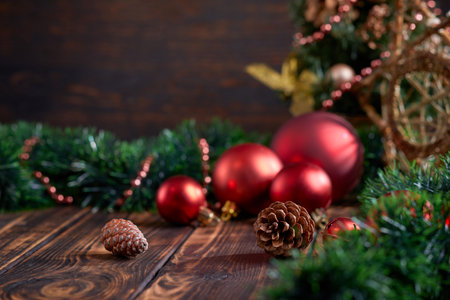Christmas decoration on the wooden backgroundの写真素材