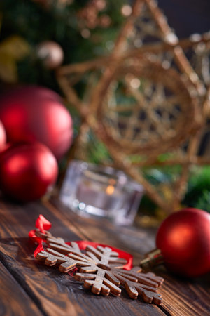 Christmas decoration on the wooden backgroundの写真素材