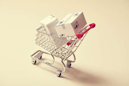 shopping trolley with boxesの写真素材