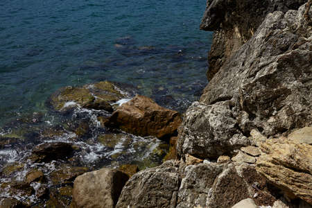 Mountain tops panoramic view, coast and beach of montenegro.の写真素材