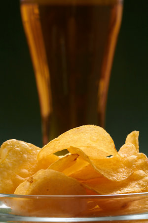 potato chips and beerの写真素材