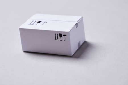 delivery packaging boxes on white backgroundの写真素材