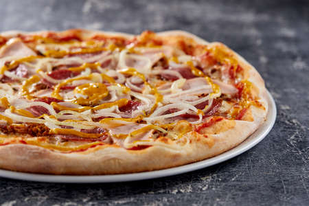Italian pizza on the dark backgroundの写真素材