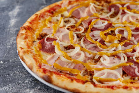 Italian pizza on the dark backgroundの写真素材