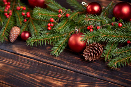 Christmas decoration with ball and fir branchesの写真素材