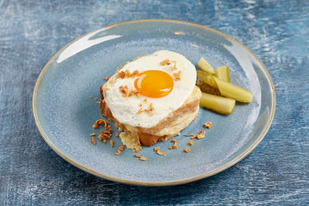 breakfast with fried egg and cheeseの写真素材