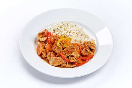 meat with rice and vegetablesの写真素材