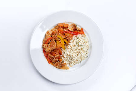 meat with rice and vegetablesの写真素材